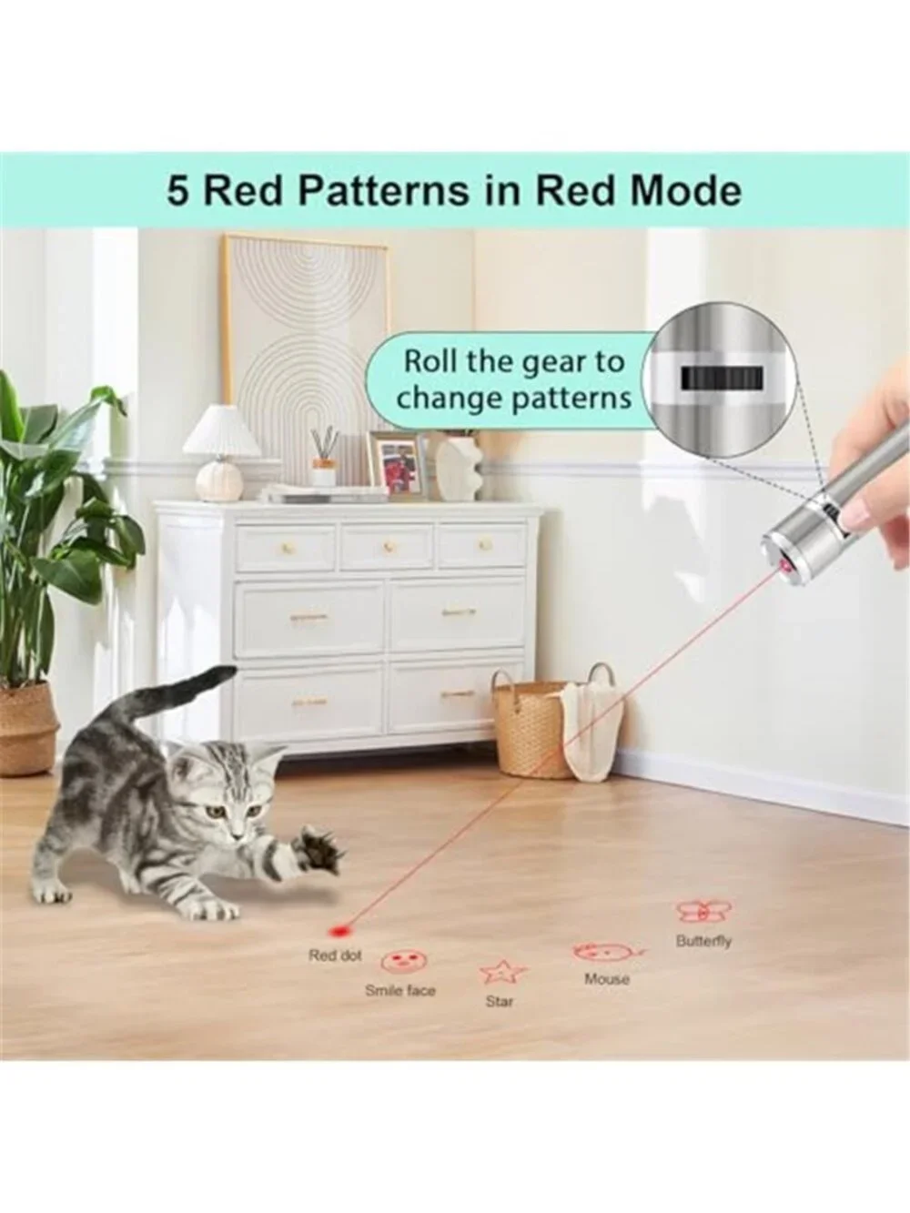 Cat Toys, Rechargeable, 3 Light Modes & 5 Fun Patterns, Portable